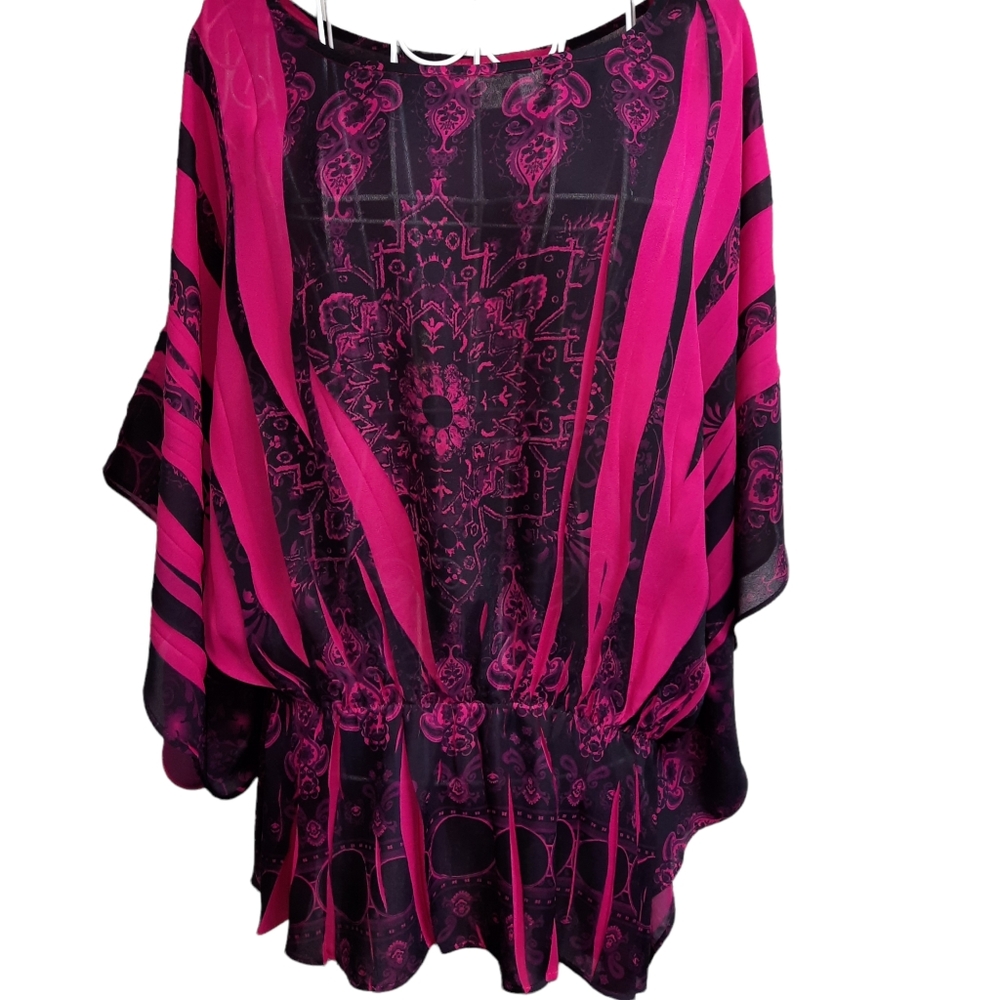 Cato Woman Pleated Baroque Batwing Blouse Magenta SZ 18/20W